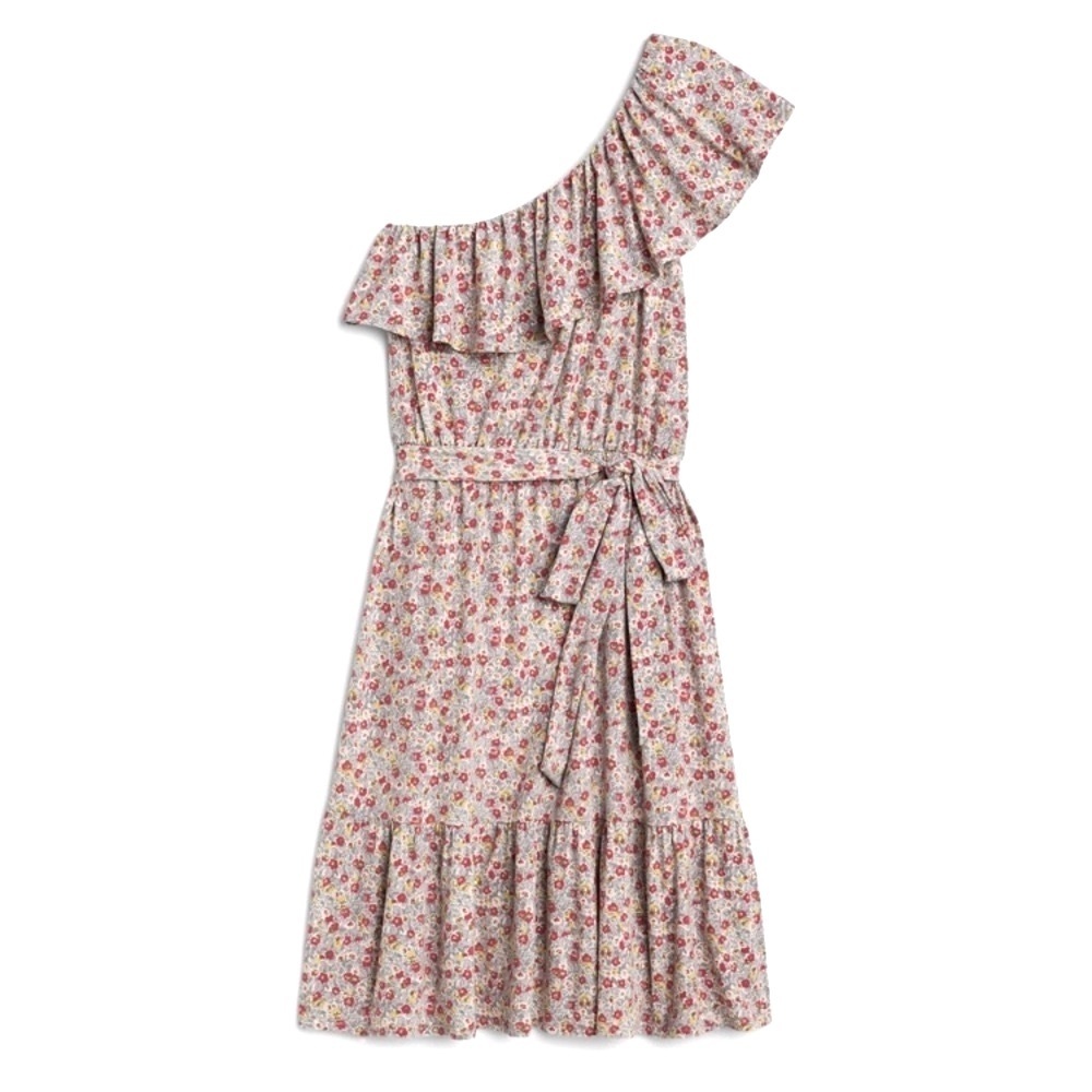 (B51) NWT Heatherly Womens One Shoulder Dress Floral Tie Waist Ruffle, Sz Large